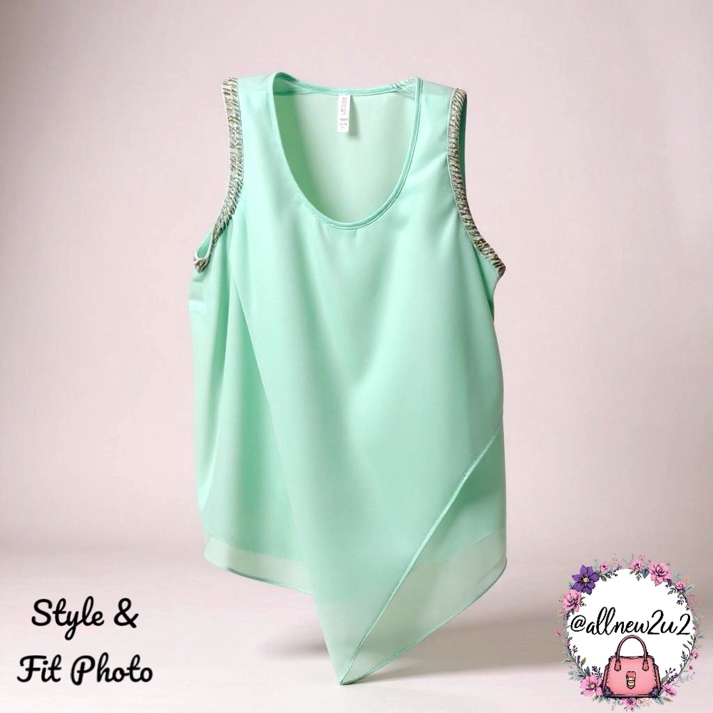 Xhilaration Green Asymmetrical Sleeveless Tank Top accented with Beading
